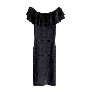 Lucy Paris Black Ruffle Off the Shoulder Textured Woven Bodycon Dress Size S
